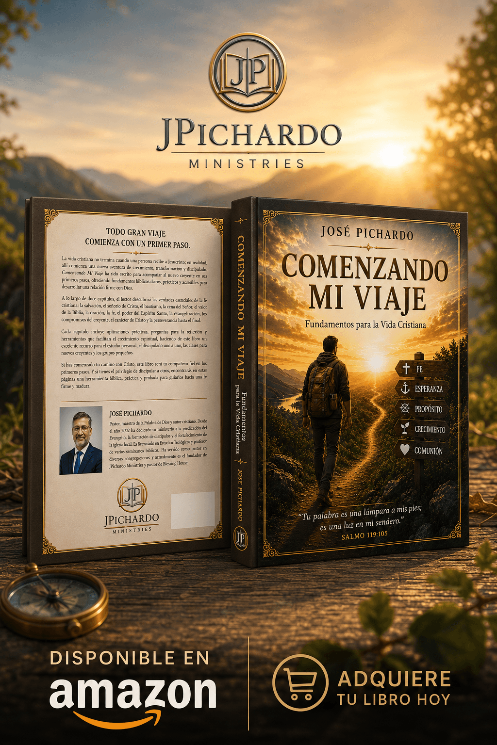 Comenzando Mi Viaje — arte promocional del libro por el Pastor José Pichardo